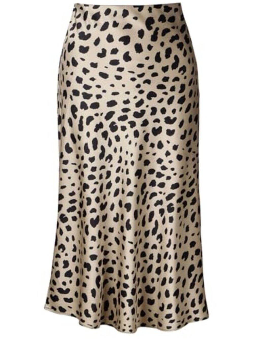 Women's Midi Skirt Leopard Print High Waist Silk Satin Elastic A-Line Pleated
